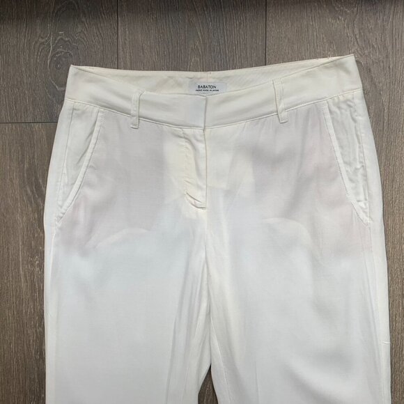 Aritzia Babaton Pants Straight Skinny Leg cuffed ankle Off white Tapered Trouser - Picture 9 of 16